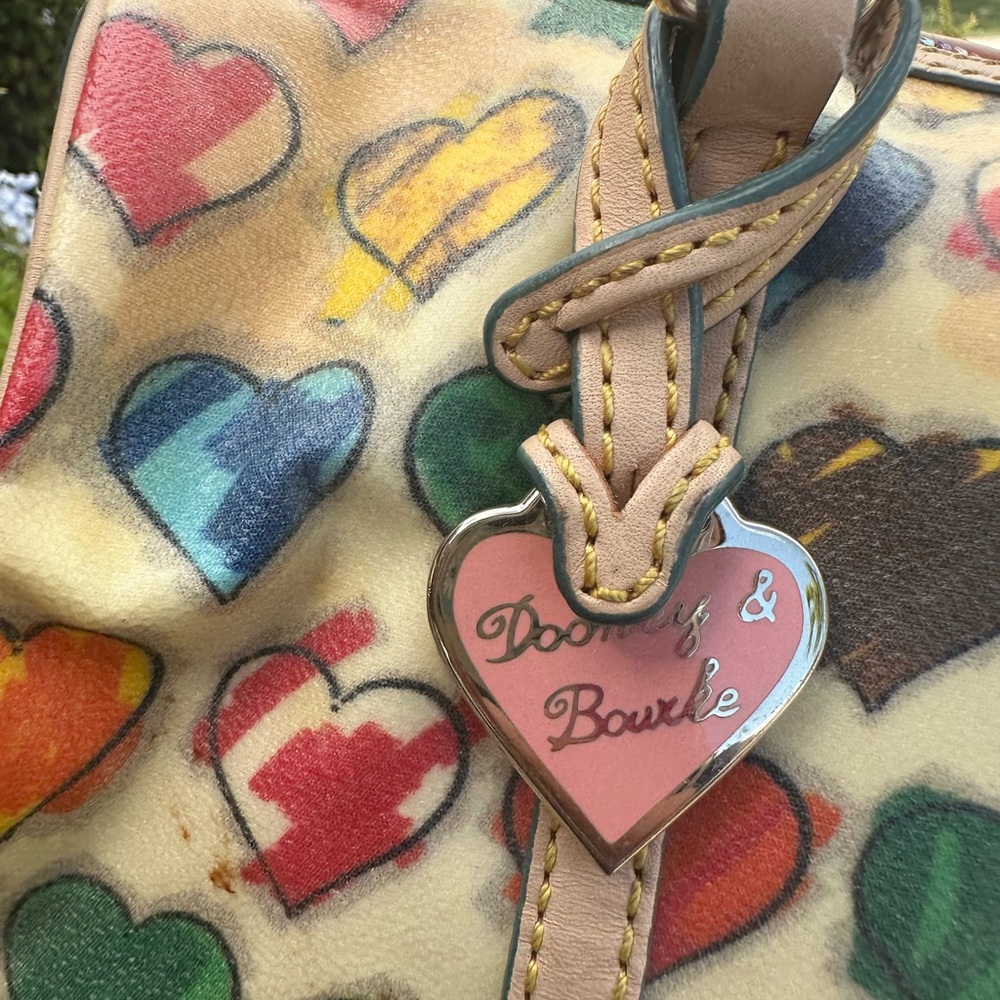 Dooney & Bourke Multicolor Heart Print Satchel - Pink, Blue, Yellow, Green, Red - Picture 5 of 8